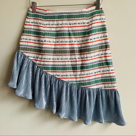 Vivienne Hu Green textured Multi stripe asymmetric ruffle skirt - Picture 7 of 12